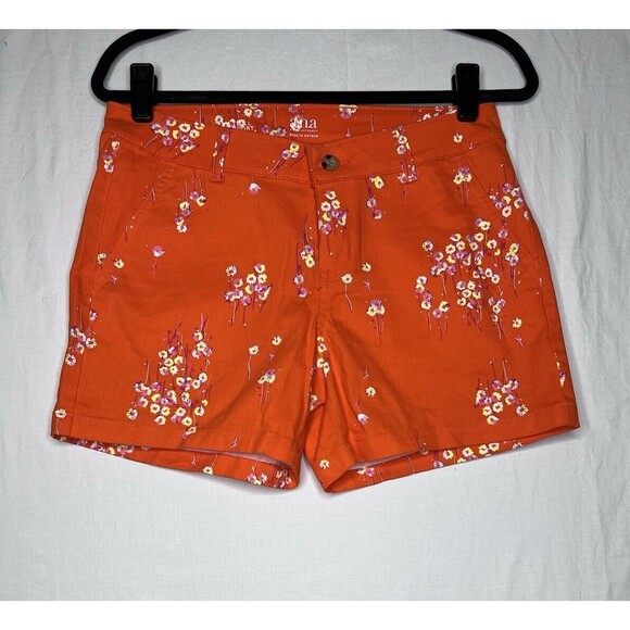 a.n.a A New Approach Shorts Womens Sz 4 Orange Floral Twill Front Zip Pockets - Picture 1 of 5